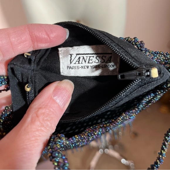 Art deco Vintage Vanessa glass beaded black aurora borealis evening bag - Picture 17 of 17